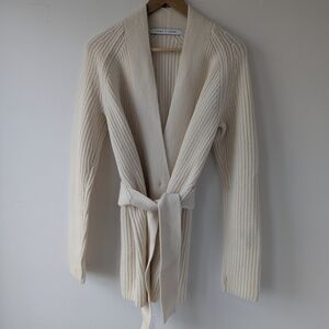 Uniqlo x Lemaire Cream Ribbed Belted Wool Cardigan Sweater Size Large